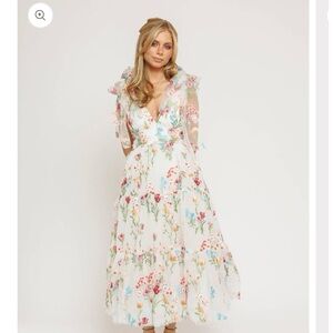 JessaKae Floral Ruffle Midi Dress - White and Pink